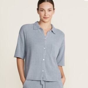 Barefoot Dreams cozychic lite cropped button down shirt short sleeve crop gray